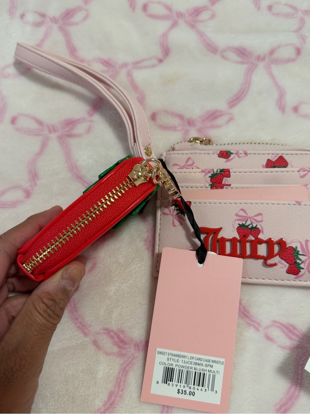 Juicy Couture Powder Blush Multi Strawberry Card Case Wristlet - Picture 4 of 5
